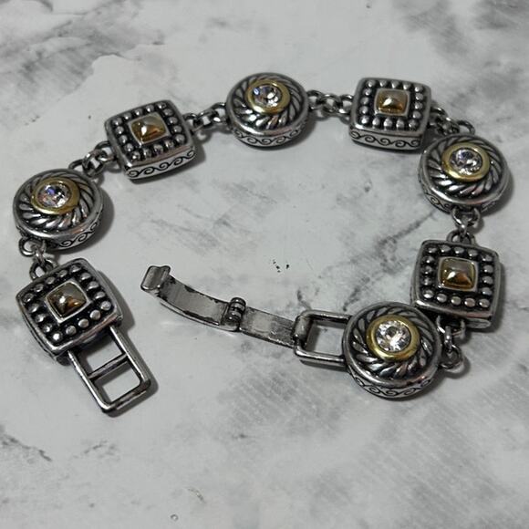 Brighton Heiress Crystal Link Bracelet 2-Tone Swarovski Crystal Reversible Heart - Picture 4 of 6